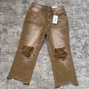 Zenana Outfitters Light Brown Cropped Wide Jeans